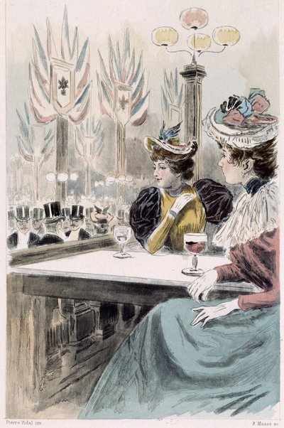 Au Moulin Rouge: mulheres sentadas em frente a um copo - em "Nos contemporains" de Octave Uzanne de French School