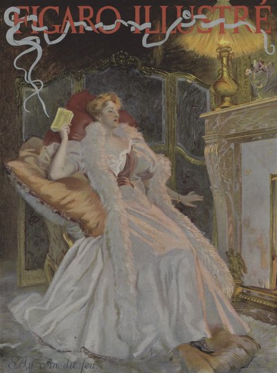Au coin du feu (À beira do fogo). Capa do Le Figaro Illustre, janeiro de 1896 (cor litho) de French School