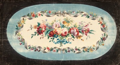 Design Aubusson para um encosto de sofá ou assento de flores misturadas dentro de bordas com fitas e florais de French School