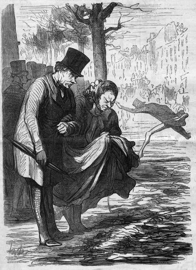 Macadam horrível! Cartoon de Honore Daumier (1808-1879). Gravura em "Le Monde Illustré" n°277 de 2 de agosto de French School