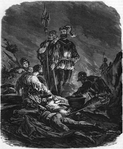 Rapazes maus, saqueadores durante as guerras do século XVI. Em "Histoire Populaire de la France", sd. cerca de 1885. Gravura. de French School