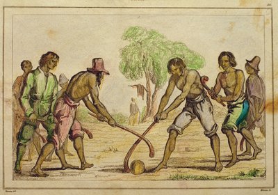 Jogo de bola, costumes populares dos índios chilenos (gravura colorida à mão) de French School