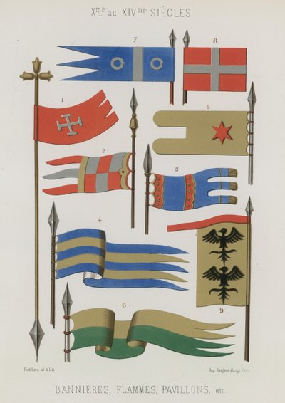 Banners, flâmulas, bandeiras dos séculos 10 a 14 de French School