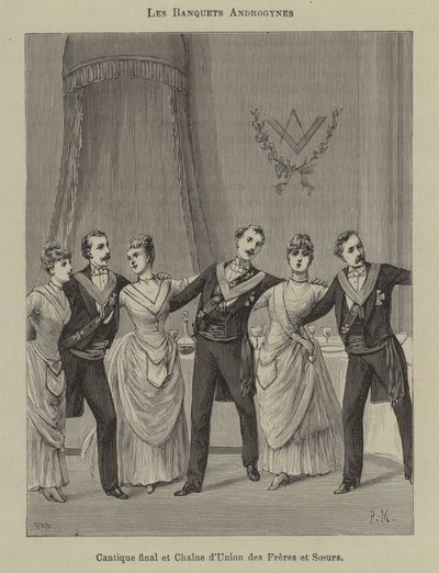 Banquete em um alojamento de sexo misto (gravura) de French School