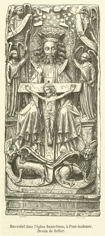Bas-relevo na igreja de Saint-Ouen, Pont-Audemer (gravura) de French School