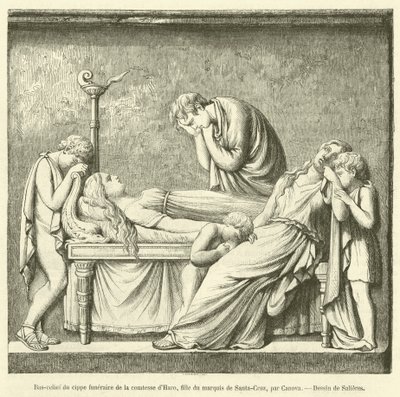 Baixo-relevo do cippo funerário da Condessa de Haro, filha do Marquês de Santa Cruz (gravura) de French School
