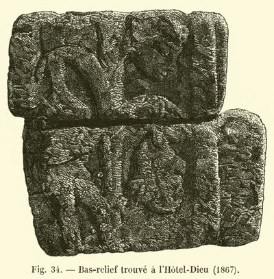 Baixo relevo encontrado no Hotel Dieu, 1867 de French School