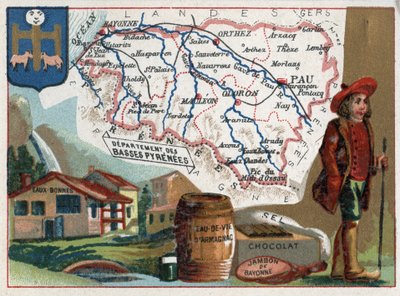 Bases Pirenéus, agora Pirenéus Atlânticos (Pirenéus Atlânticos, 64), Aquitânia, França. Os banhos termais das eau-bonnes (água boa), eau de vie d