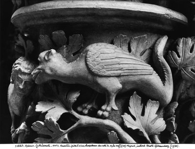 Basilisco, capital da Catedral de Notre Dame em Reims (gesso de pedra) de French School
