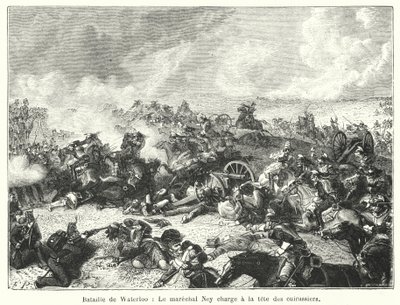 Batalha de Waterloo, Marechal Ney carrega na cabeça dos cuirassiers (gravura) de French School