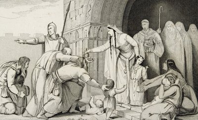 Batilda Dá Dinheiro aos Pobres, de &39;Histoire de France&39; de Colart, publicado em 1840 de French School