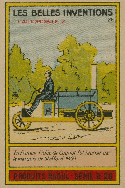 Belo cartão de invenções, automóvel de French School