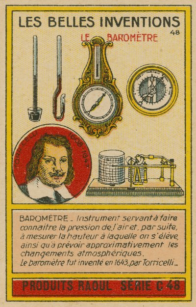 Belo cartão de invenções, barómetros de French School