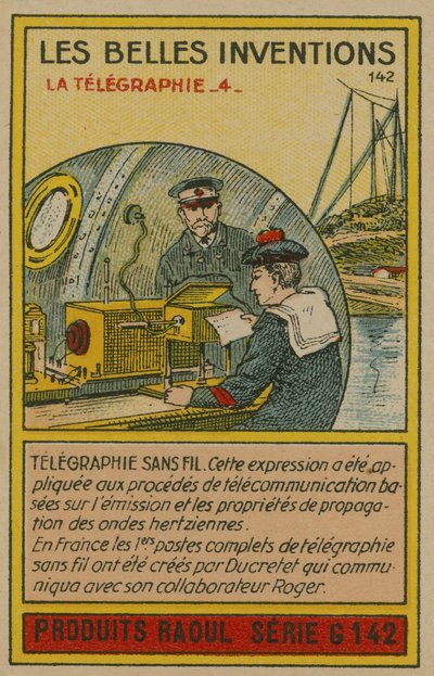 Belo cartão de invenções, telegrafia de French School