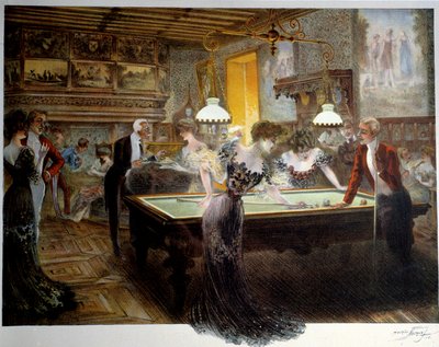 Bela época: o jogo de bilhar, início do século XX (litografia) de French School