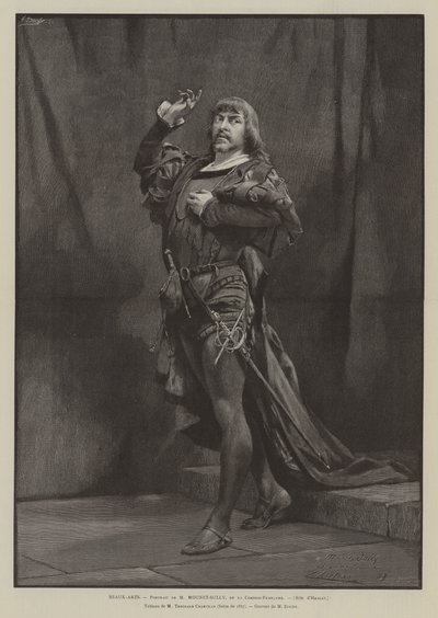 Beaux-Arts, Retrato de M Mounet-Sully, da Comédia Francesa, Papel de Hamlet (gravura) de French School