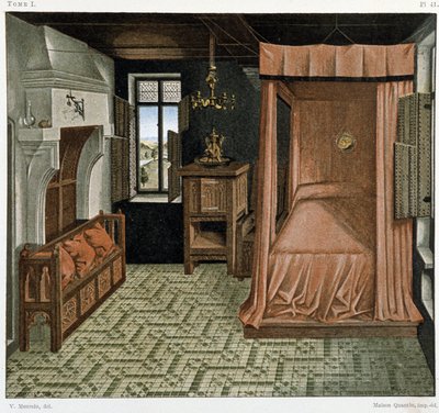 Quarto de dormir no século XV de French School