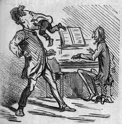 Antes de cantar a música do Sr. Offenbach, o tenor Hyacinthe é agredido para dar algum alívio às suas notas de cabeça. O compositor francês naturaliza o alemão Jacques Offenbach (1819-1880) tocando piano e Louis Hyacinthe Duflost, dit Hyacinthe de French School