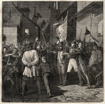 Conspiração Bertons 1822 - O General Jean Baptiste Breton (Jean-Baptiste) dit Berton (1769-1822) estabeleceu um governo provisório em Thouars em 1822 - de French School