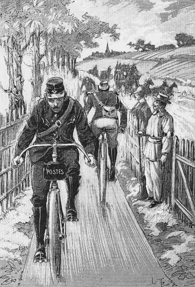 Pista de ciclismo para fatores: Rápida pista de projecto de M. Berruyer - em "Theoretical and Practical Cycling" de l. Baudry de saunier, gravura, Bibl. de la ville de Paris. de French School
