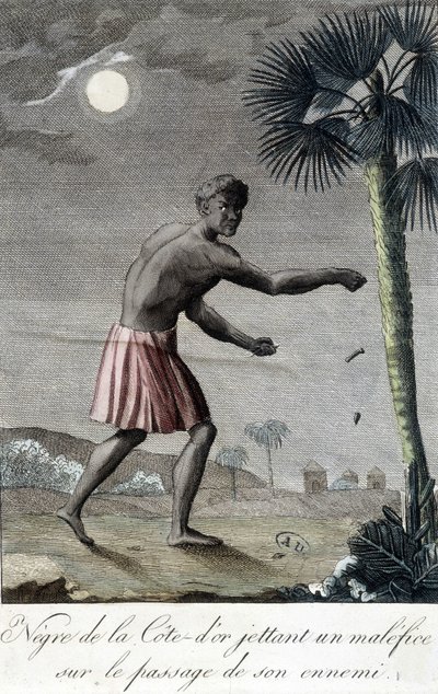 Preto da Costa de Ouro (Gana) lançando uma maldição sobre a passagem do seu inimigo. 1811 de French School
