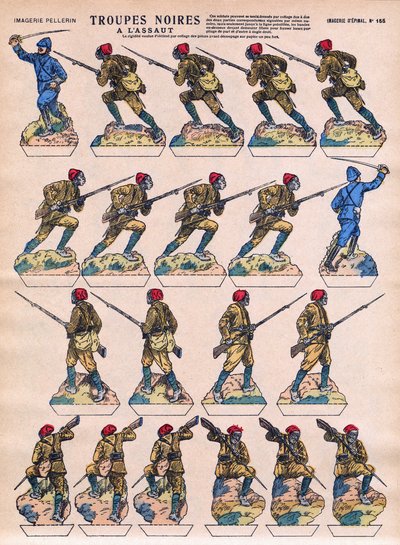Tropas negras invadiram a Armee francesa vindas de colónias africanas. Imagens da Epinal, início do século XX. de French School