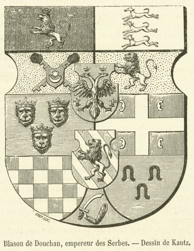 Brasão de armas de Dushan, imperador dos sérvios (gravura) de French School