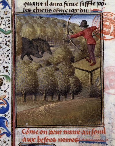 Caça ao Javali - no "Livro de Caça de Gaston Phoebus, Conde de Foix, Senhor de Béarn". de French School