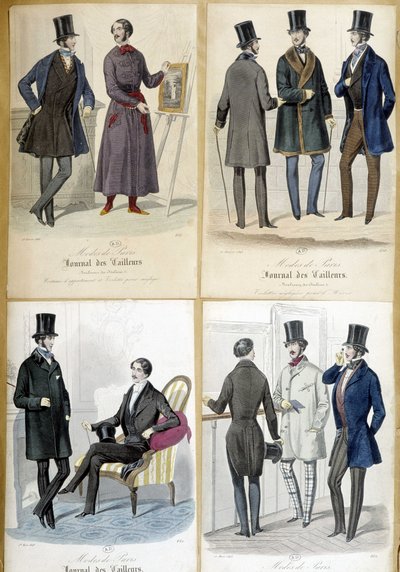 Quadros que ilustram a moda masculina do "Journal des tailors" de 1848. de French School