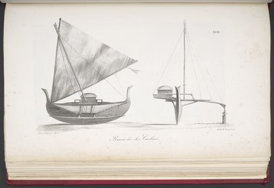 Barco das Ilhas Carolinas, de Uma Viagem Pitoresca ao Mundo, com Retratos de Selvagens da América, Ásia, África e Ilhas do Grande Oceano; paisagens, vistas para o mar e vários objetos de história natural; juntamente com de French School