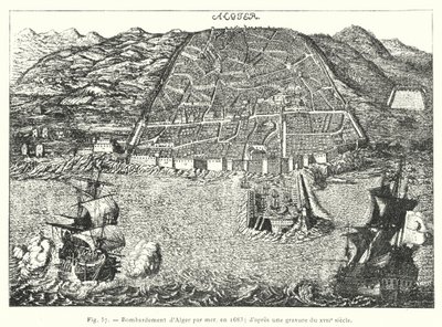 Bombardeamento de Argel por mar, em 1683; a partir de uma gravura do século XVII de French School