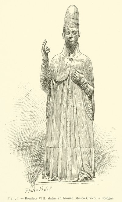 Bonifácio VIII, estátua em bronze, Museo Civico, em Bologne (gravura) de French School