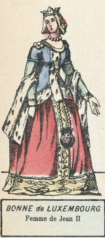 Bonne de Luxembourg, Esposa de João II (gravura a cores) de French School