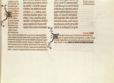 Parte inferior de uma página sem miniatura, da Bíblia de Jean de Sy, c.1355 de French School