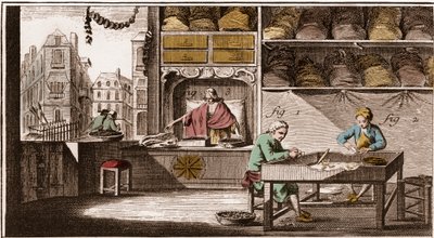 Bouchonnier, fabrico de rolhas de cortiça - "La Grande Encyclopedie, ou Dictionnaire Raisonne des Sciences, des Arts et des Metiers" (Enciclopédia ou Dicionário das Ciências, Artes e Profissões) de Denis Diderot (1713-1784) e Jean d