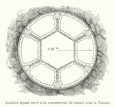 Escudo utilizado para a construção do túnel sob o Tamisa (gravura) de French School
