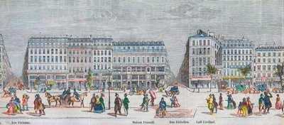 Boulevard Montmartre south side e boulevard des Italians south side - Rue Vivienne - Maison Frascati - Rue Richelieu - café Cardinal - Gravura em "Tableau-de-Paris" de Edmond Texier 1852 de French School