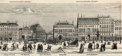 Boulevard des Italiens e boulevard Montmartre - Café Mulhouse - Cercle Montmartre - Jockey club - Gravação em "Tableau-de-Paris" de Edmond Texier 1852 - de French School