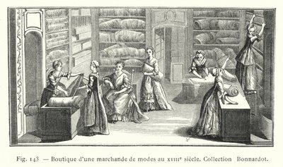 Loja de um comerciante de moda no século XVIII, Colecção Bonnardot (gravura) de French School