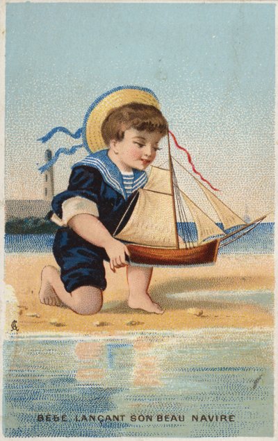 Menino, tocando, com, brinquedo, veleiro de French School