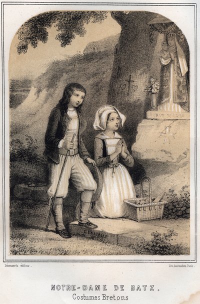 Breton Costumes - Notre-Dame de Batz - gravura em "THE SOURIES DE MON UNCLE MEMORIES ET RECITTS DE Voyages" por MORING MICHEL - Final do século XIX de French School