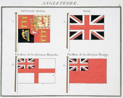 Bandeiras marítimas britânicas, de um livro francês de bandeiras, c.1819 de French School