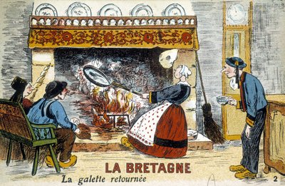 Bretanha: a galette voltou ao chiminee (crepes) - cartão postal, deb. século XX de French School