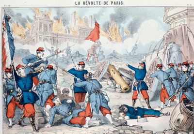 Incêndio e destruição da Câmara Municipal de Paris pelos comunistas, maio de 1871 (gravura de Epinal) de French School