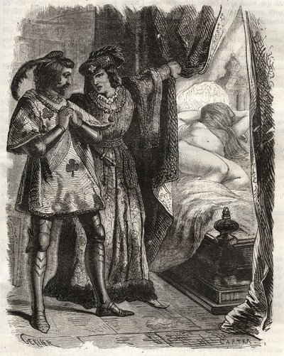 Ao levantar uma porta, mostrou ao marido a sua própria mulher deitada nua. Louis I de Valois Duke de Orleans (1372-1407), fez Raoul d