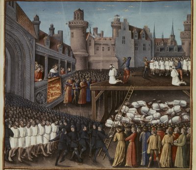 CRUSADAS: Ricardo I a assistir à decapitação da guarnição muçulmana de Acre em 20 de... de French School