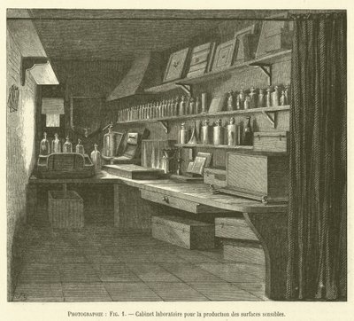 Armário de laboratório para a produção de superfícies sensíveis (gravura) de French School