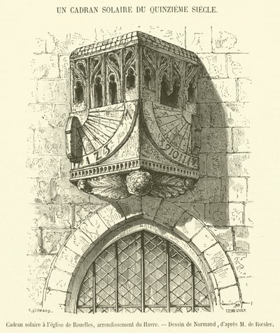 Relógio de sol na igreja de Rouelles, distrito de Le Havre (gravura) de French School