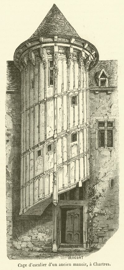 Escadaria de uma velha casa senhorial, em Chartres (gravura) de French School