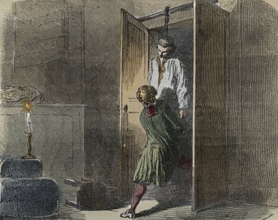 Caso Calas: em 13 de outubro de 1761, Marc Antoine Calas é encontrado enforcado na boutique da família em Toulouse - Gravura em "Causes celebres de tous les peuples" de Armand Fouquier (1817-18?) 1858-1867 - coleção particular de French School